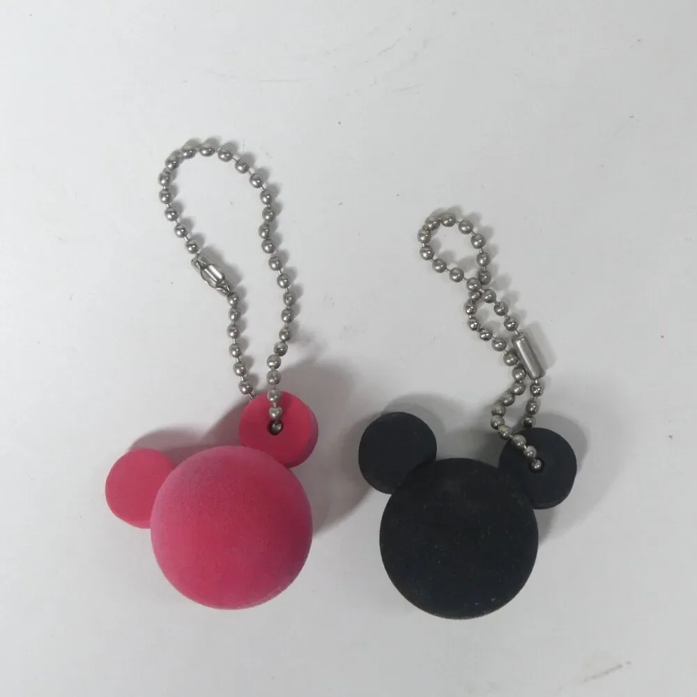 2 Mickey Mouse Foam Head Keychains Disneyland Resort Black Pink Souvenir
